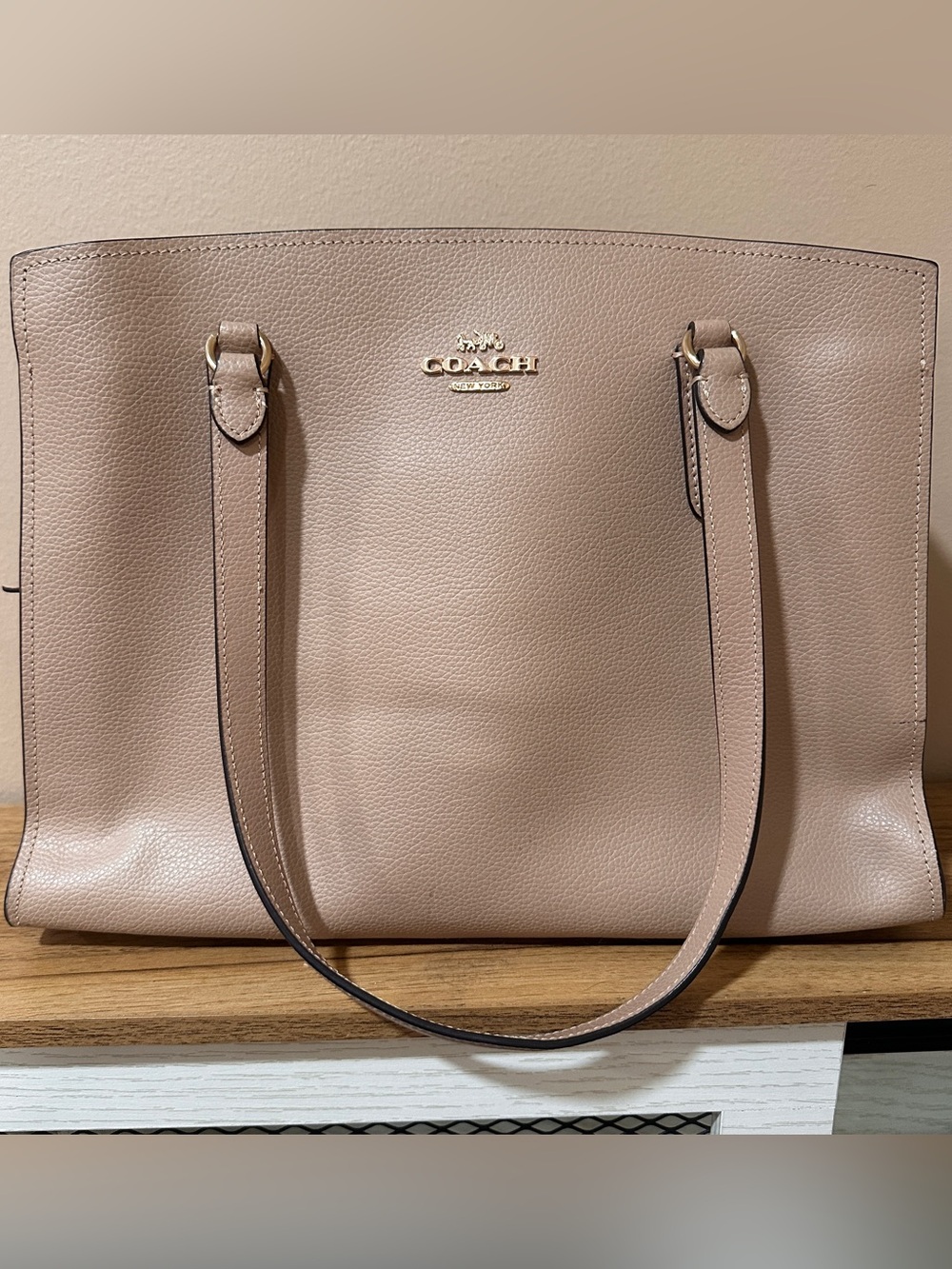 Coach Pebbled Leather Tote in Blush Taupe with Gold Hardware
